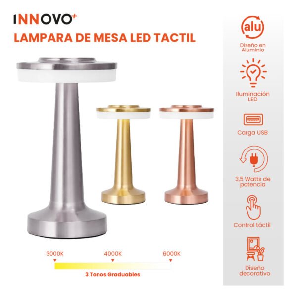 LÁMPARA LED DE MESA TÁCTIL 3 TONOS GRADUABLE RECARGABLE